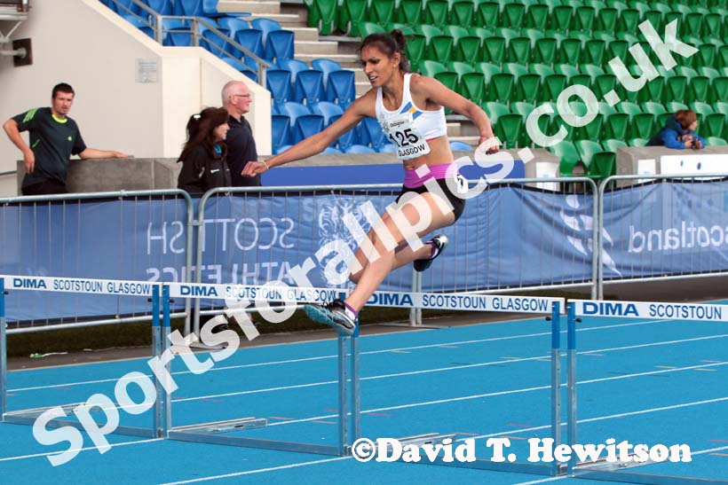 Nisha Desai 2nd in the 400 metres hurdles at the Scottish Championships, Scotstoun  Stadium, Glasgow.